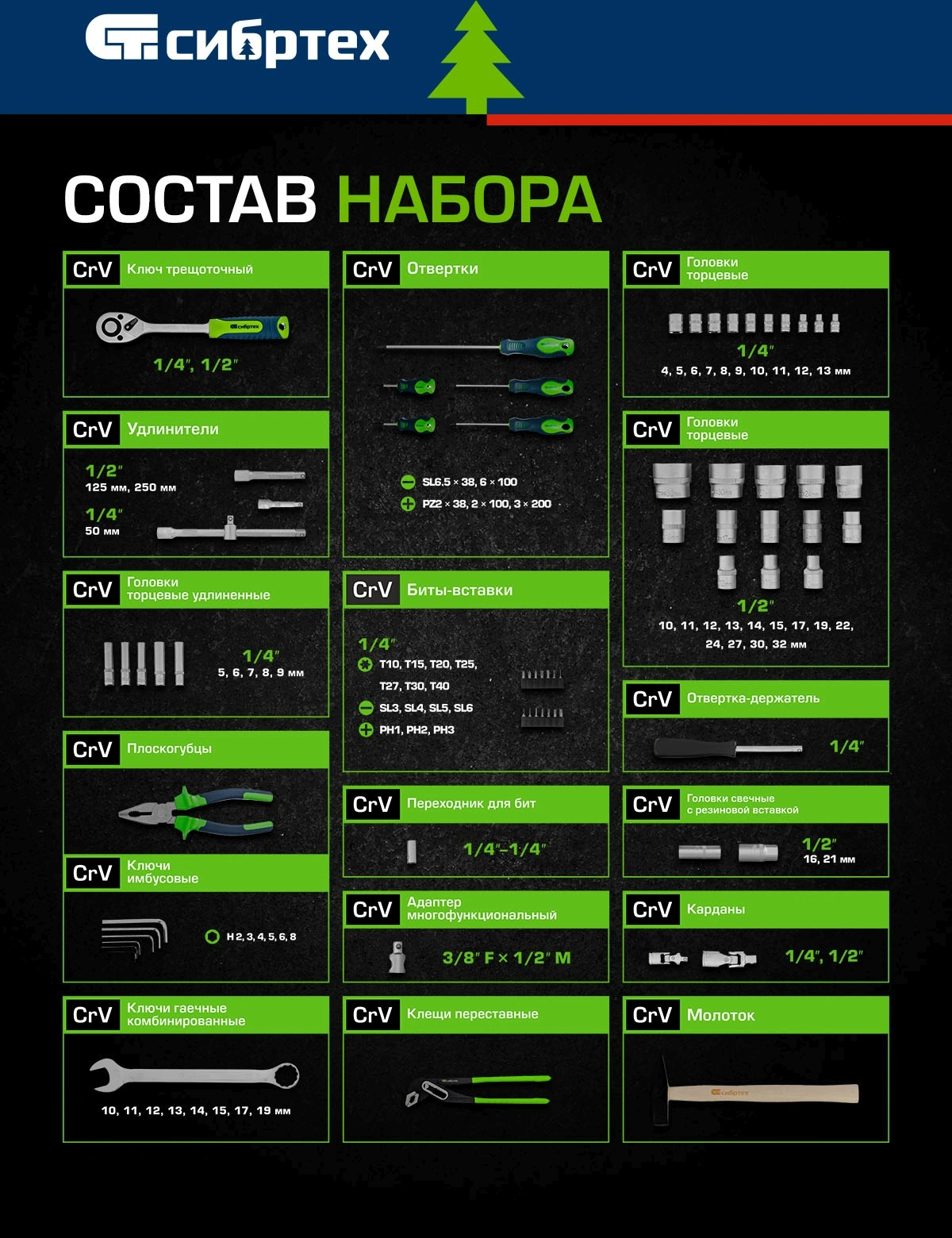 Набор инструментов Сибртех 13394, 76 предметов