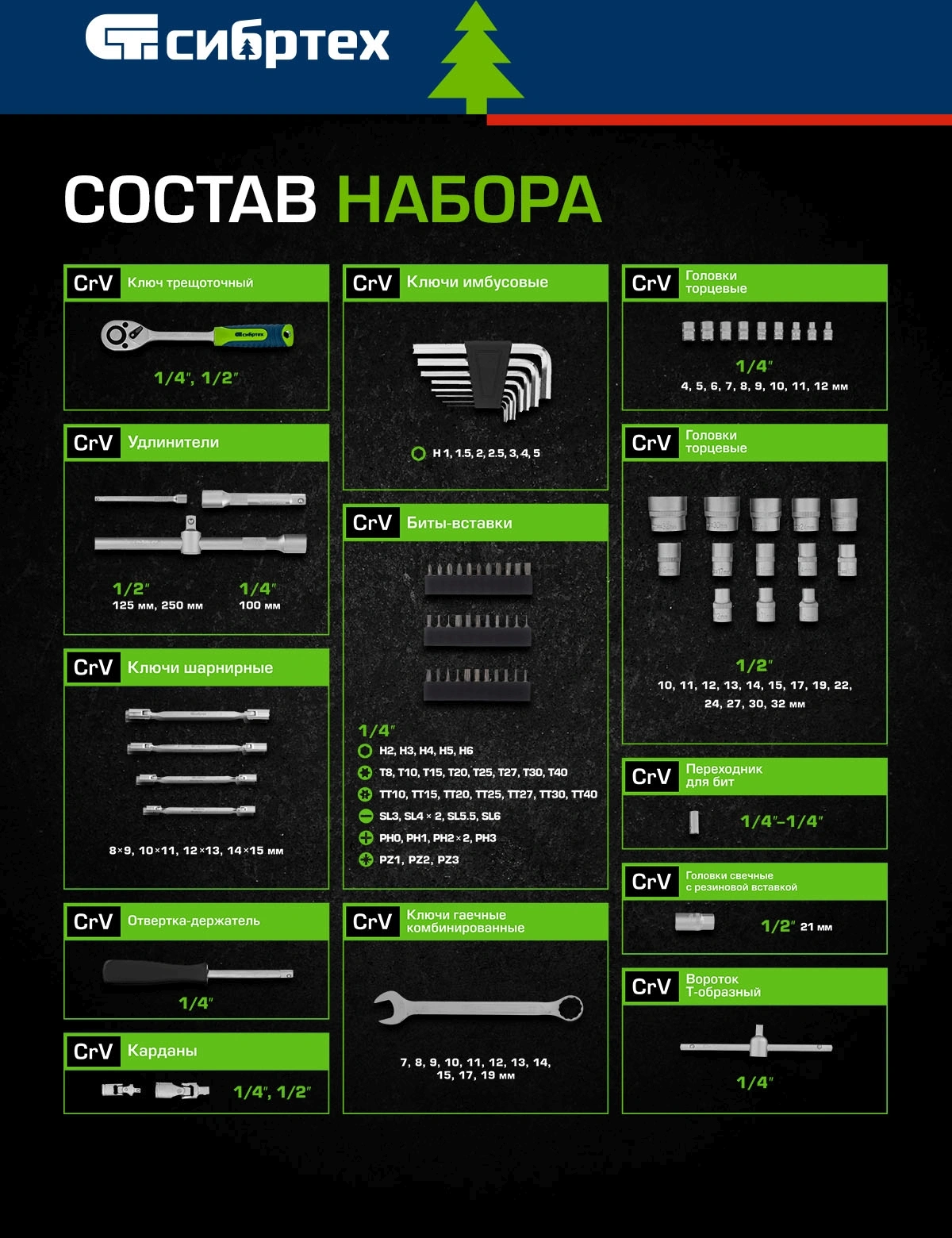 Набор инструментов Сибртех 13396, 89 предметов