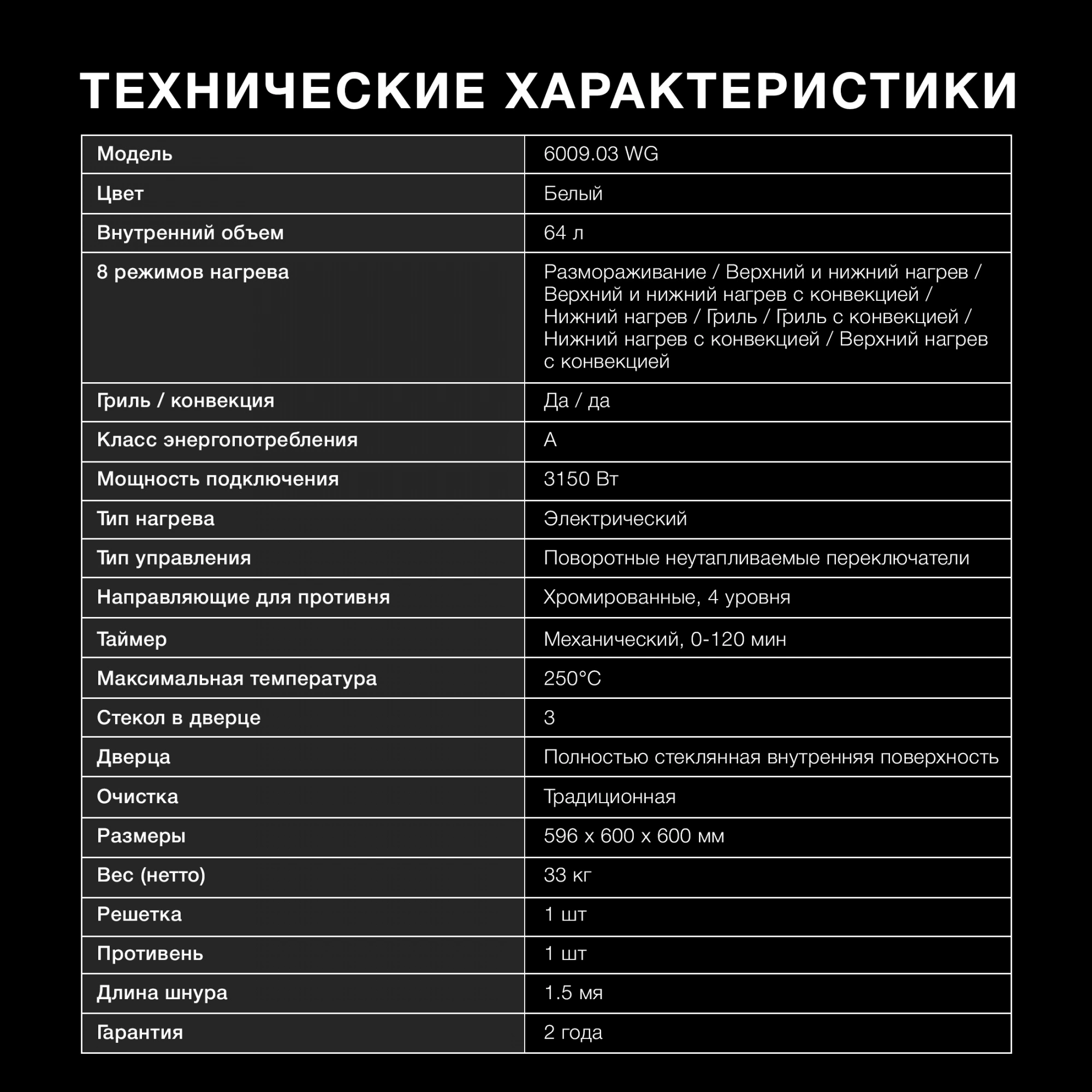 Духовой шкаф Hyundai 6009.03 WG белый стекло
