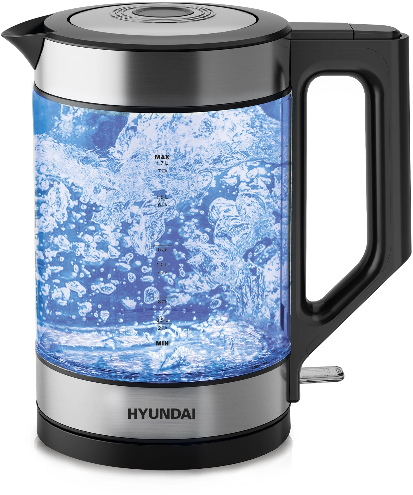 Чайник электрический Hyundai HYK-G3509 черный/прозрачный, стекло