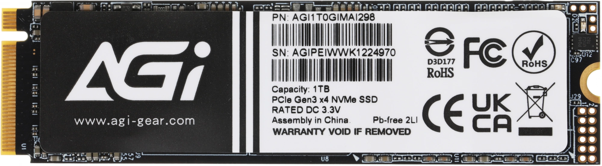 Твердотельный накопитель AGi AI298 1024ГБ, M.2 2280, PCIe 3.0 x4, M.2 AGI1T0GIMAI298-CB