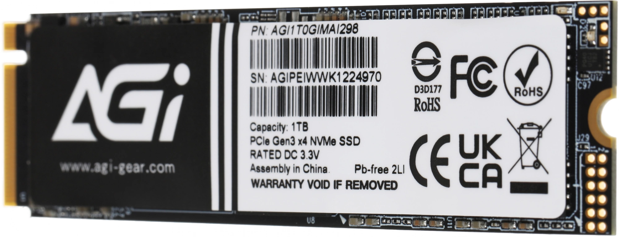 Твердотельный накопитель AGi AI298 1024ГБ, M.2 2280, PCIe 3.0 x4, M.2 AGI1T0GIMAI298-CB