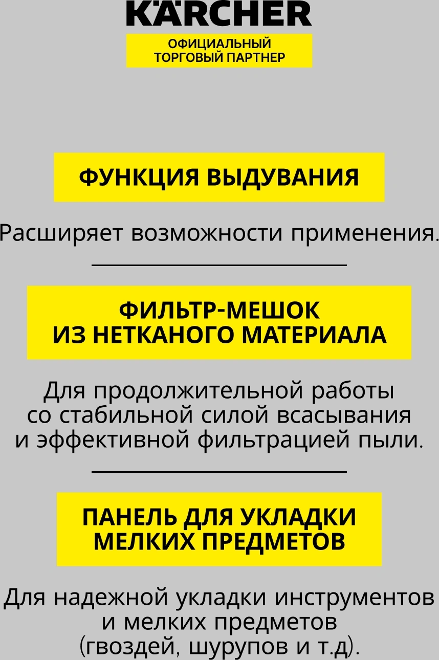 Строительный пылесос Karcher WD 4 P S V-20/5/22 желтый (1.628-290.0)