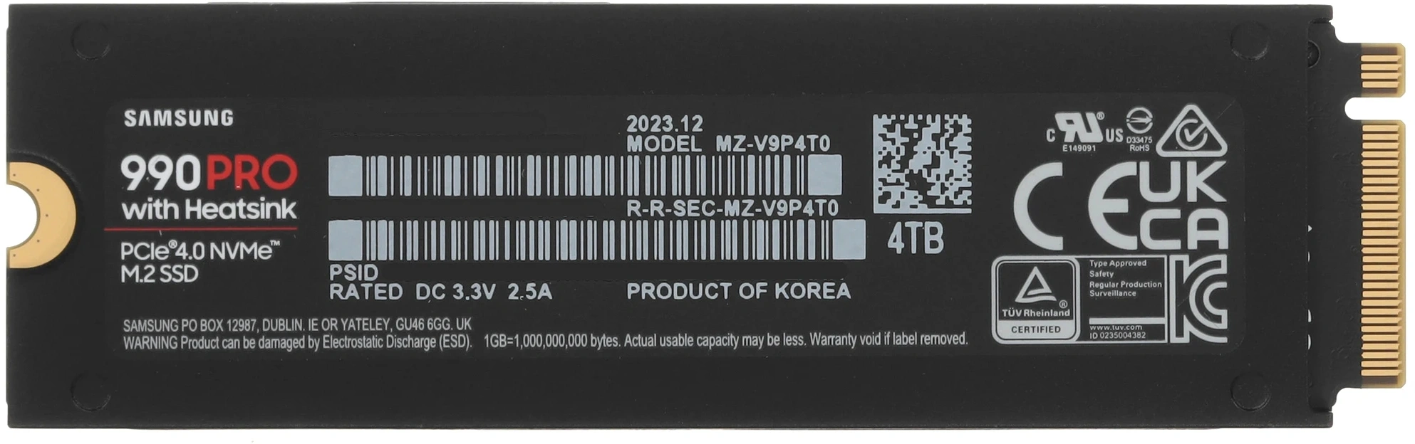 Твердотельный накопитель Samsung 990 Pro 4096ГБ, M.2 2280, PCIe 4.0 x4, M.2 MZ-V9P4T0CW