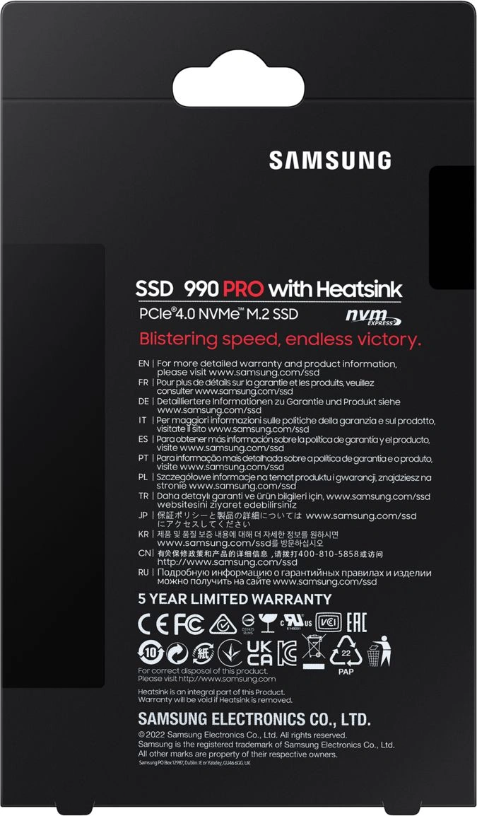 Твердотельный накопитель Samsung 990 Pro 4096ГБ, M.2 2280, PCIe 4.0 x4, M.2 MZ-V9P4T0CW