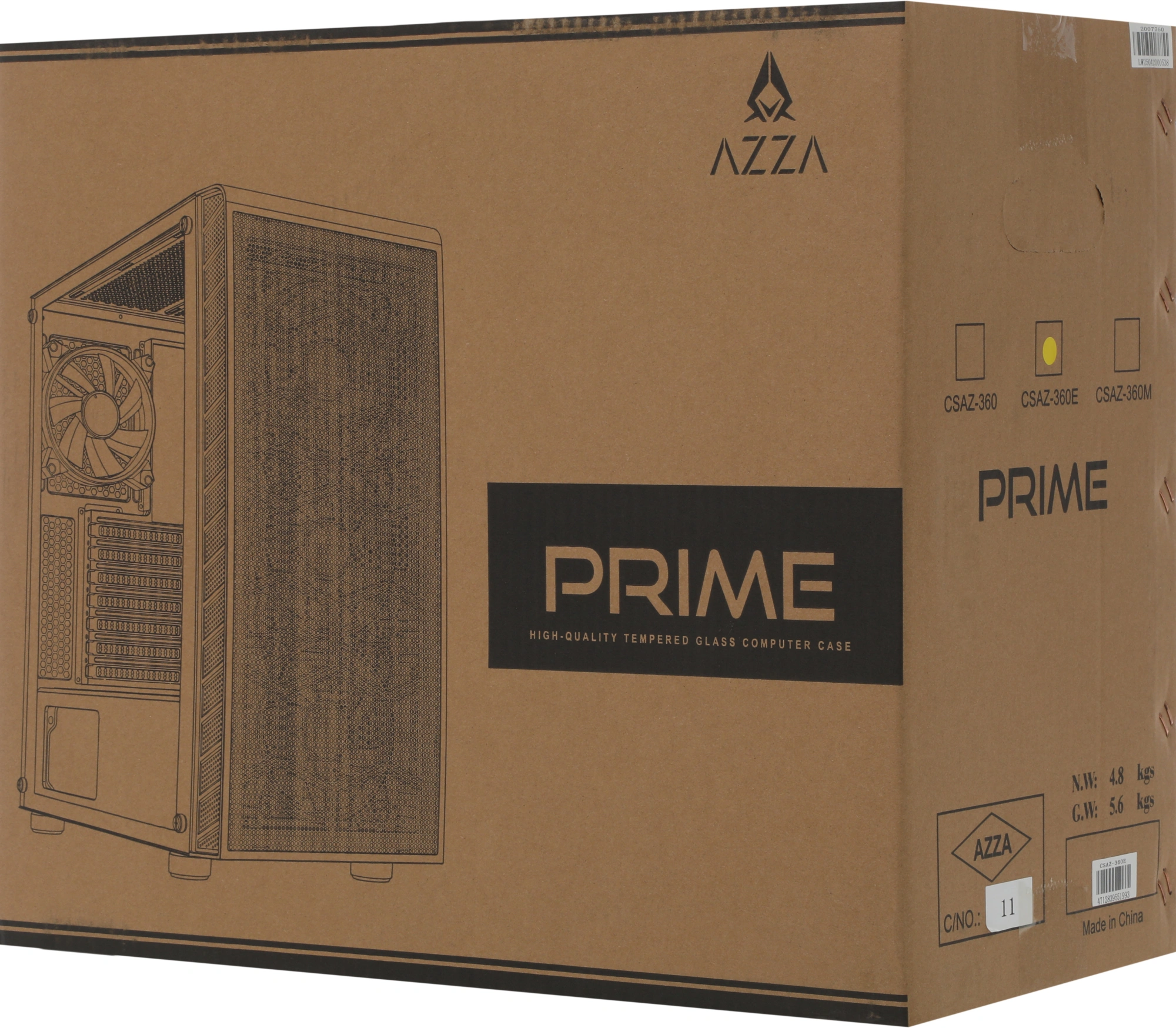 Компьютерный корпус ATX Azza Prime 360E черный (csaz- 360e prime 360e)