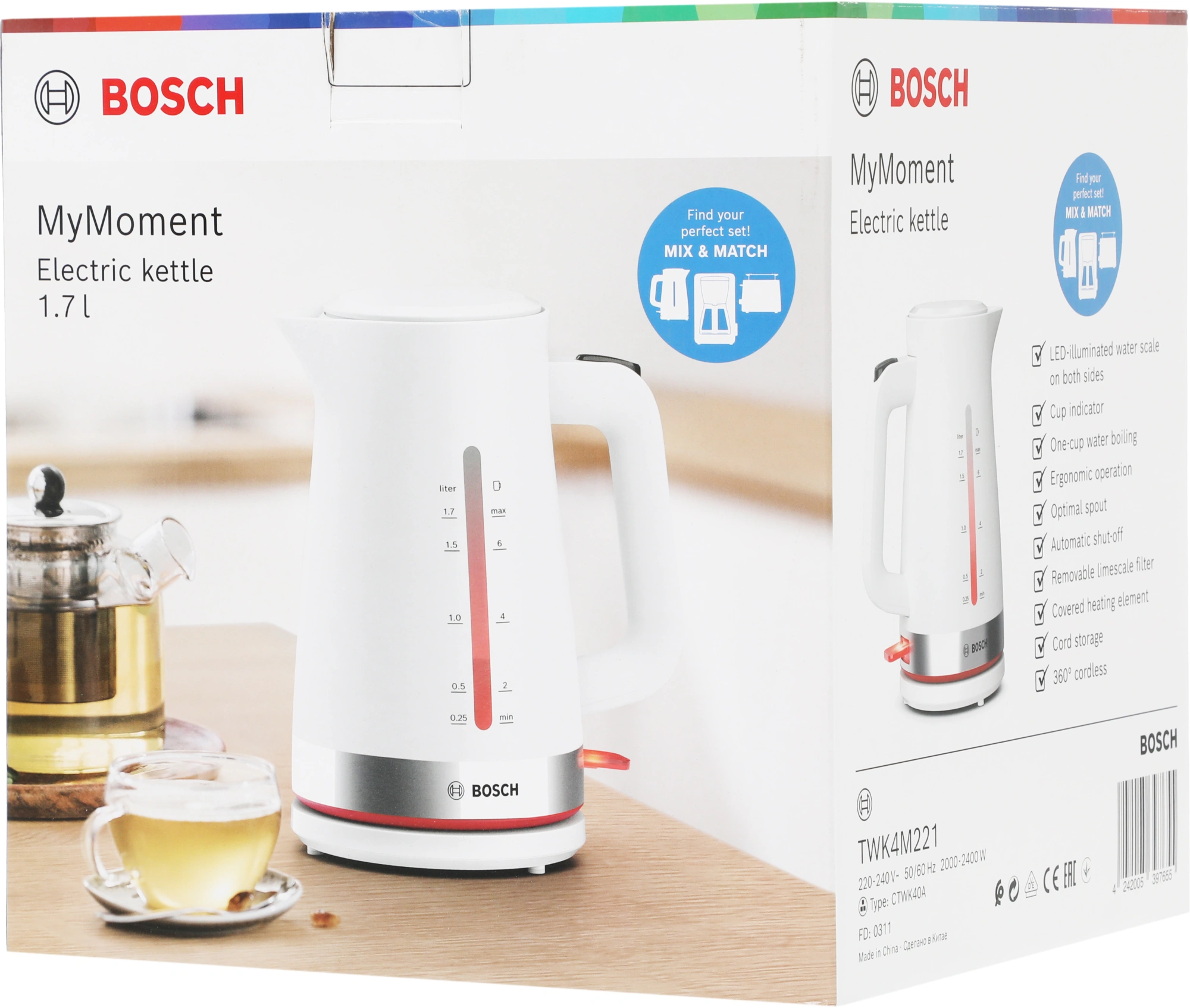 Чайник электрический Bosch TWK4M белый, пластик (TWK4M221)