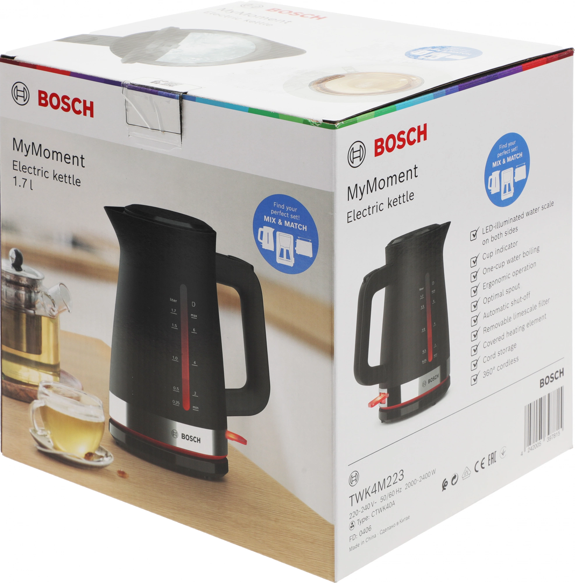 Чайник электрический Bosch TWK4M черный, пластик (TWK4M223)