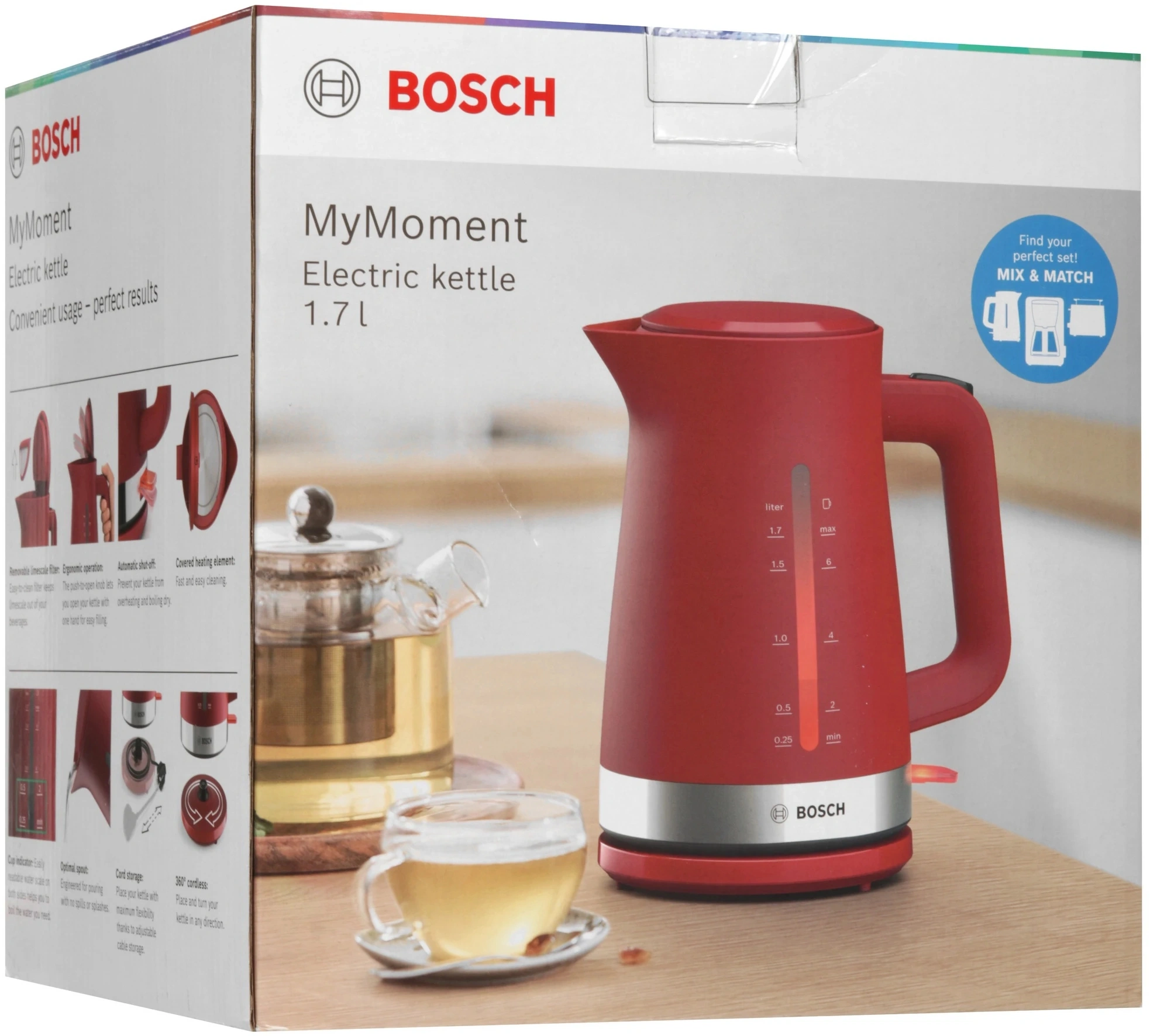 Чайник электрический Bosch TWK4M красный, пластик (TWK4M224)