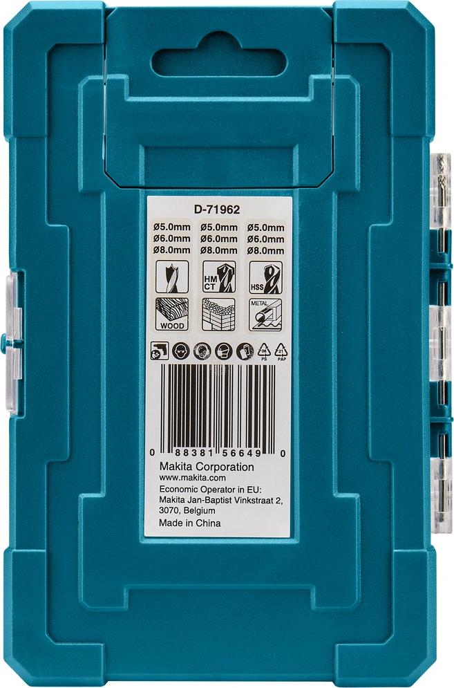 Набор сверл Makita D-71962 по дер/мет/бет (9пред.) для шуруповертов/дрелей