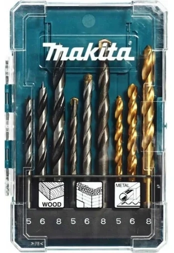 Набор сверл Makita D-71962 по дер/мет/бет (9пред.) для шуруповертов/дрелей