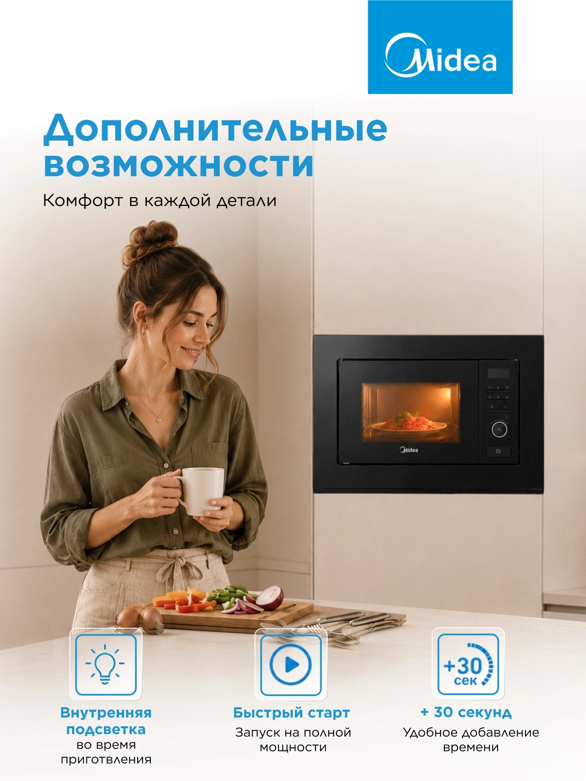 Встраиваемая микроволновая печь Midea MI72200B черный