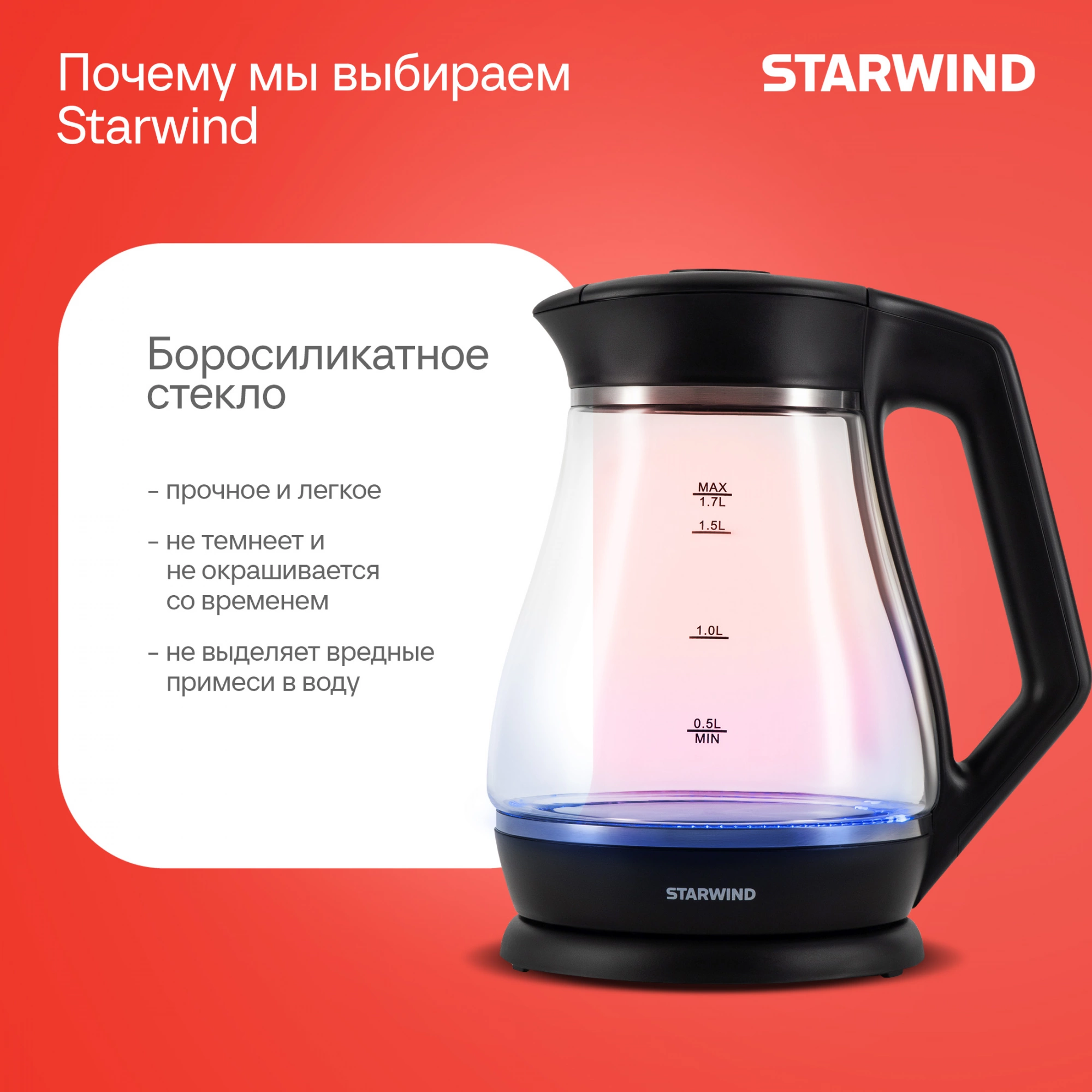 Чайник электрический Starwind SKS2035 черный, стекло
