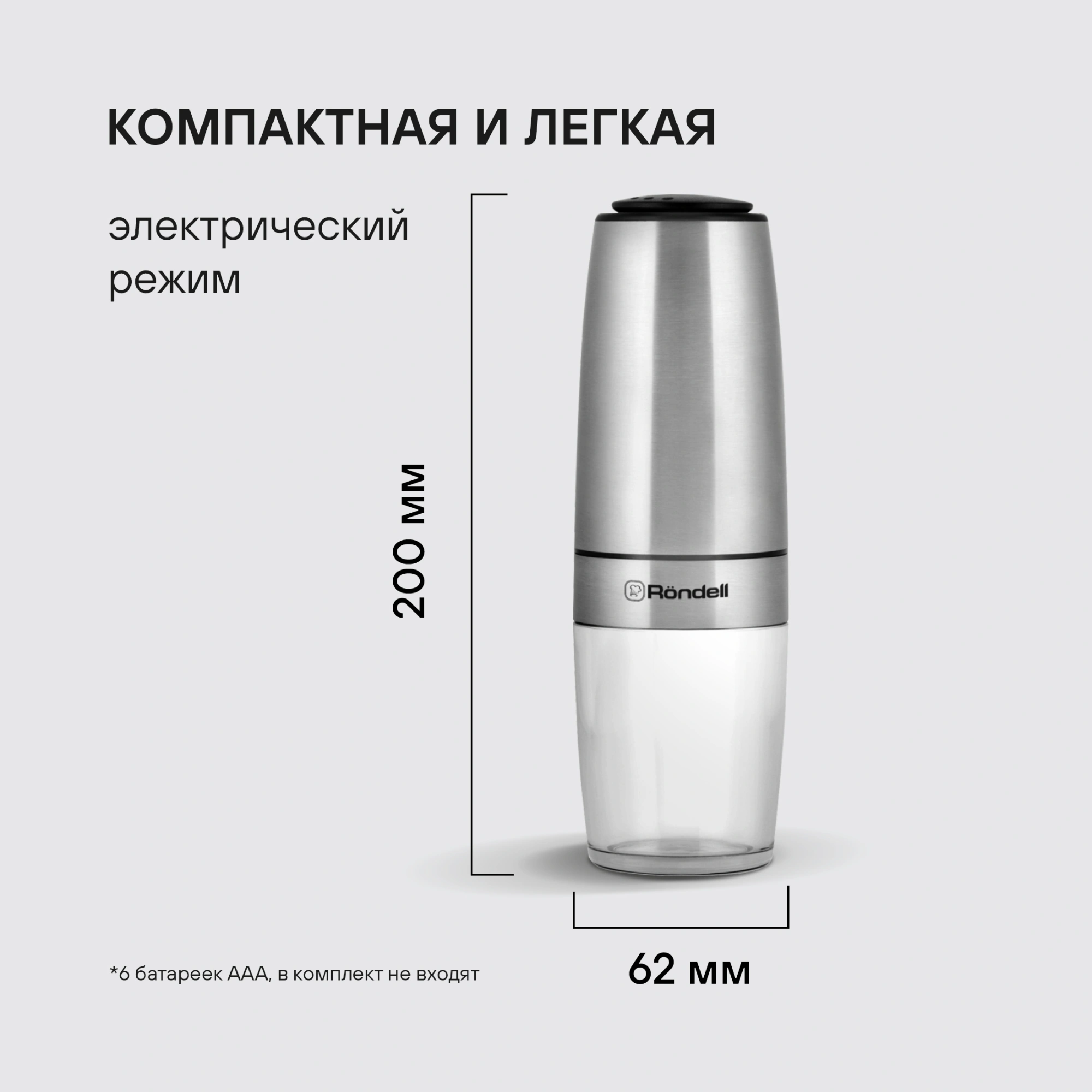 Мельница электр. Rondell Loft Professional RD-1508 для перца/соли стальной