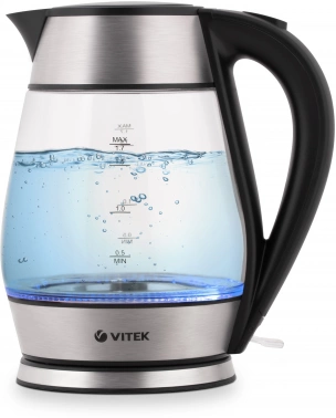 Чайник электрический Vitek VT-7037 серебристый/черный, стекло
