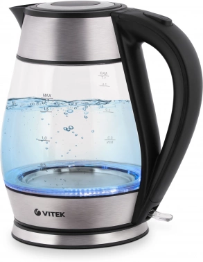 Чайник электрический Vitek VT-7037 серебристый/черный, стекло