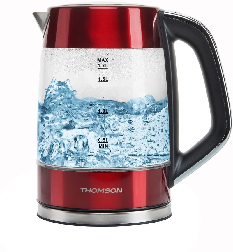 Чайник электрический Thomson K20ES-2001 красный/серебристый, стекло
