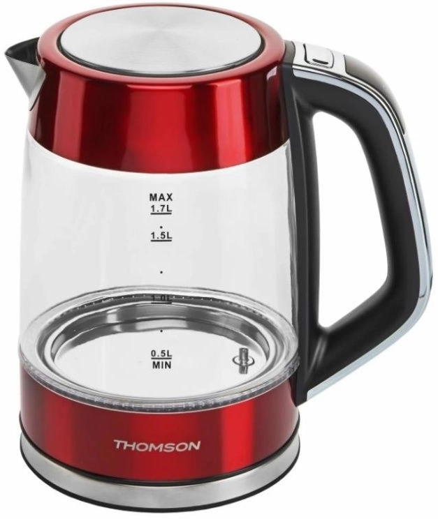 Чайник электрический Thomson K20ES-2001 красный/серебристый, стекло