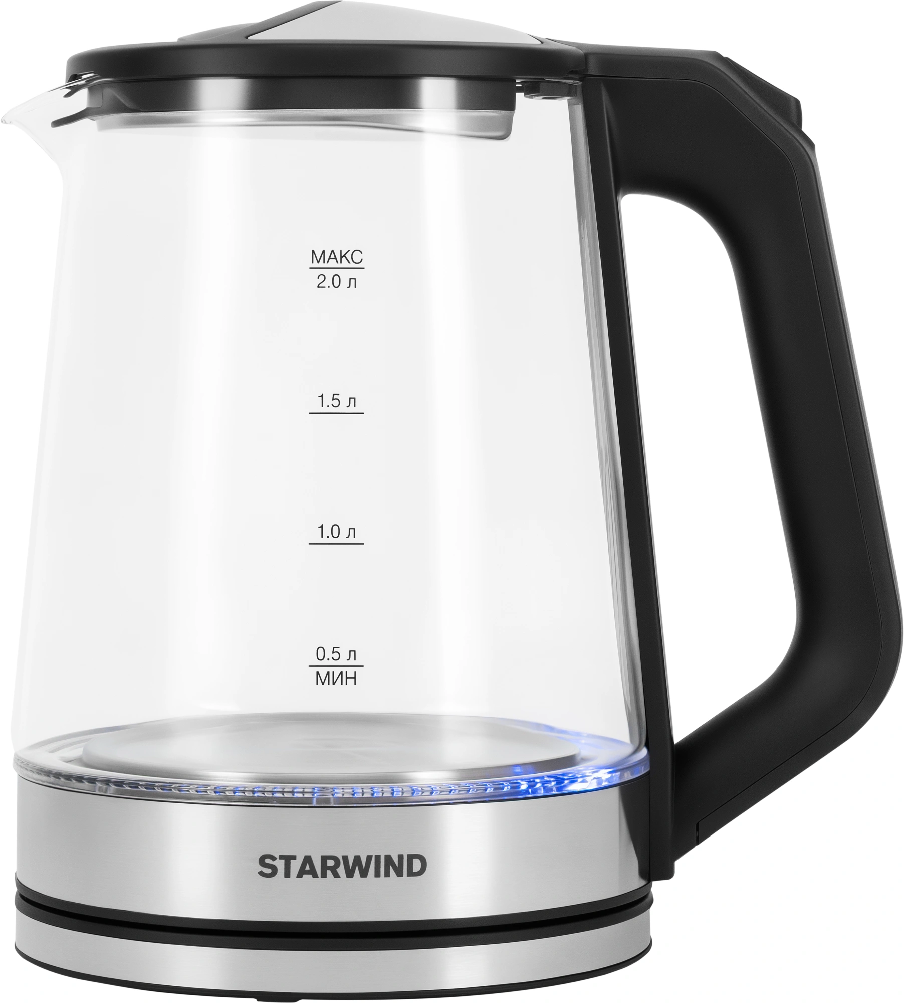 Чайник электрический Starwind SKG2112 черный/прозрачный, стекло