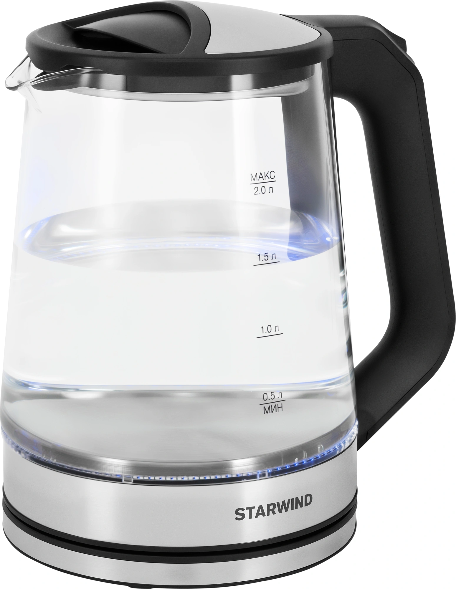 Чайник электрический Starwind SKG2112 черный/прозрачный, стекло