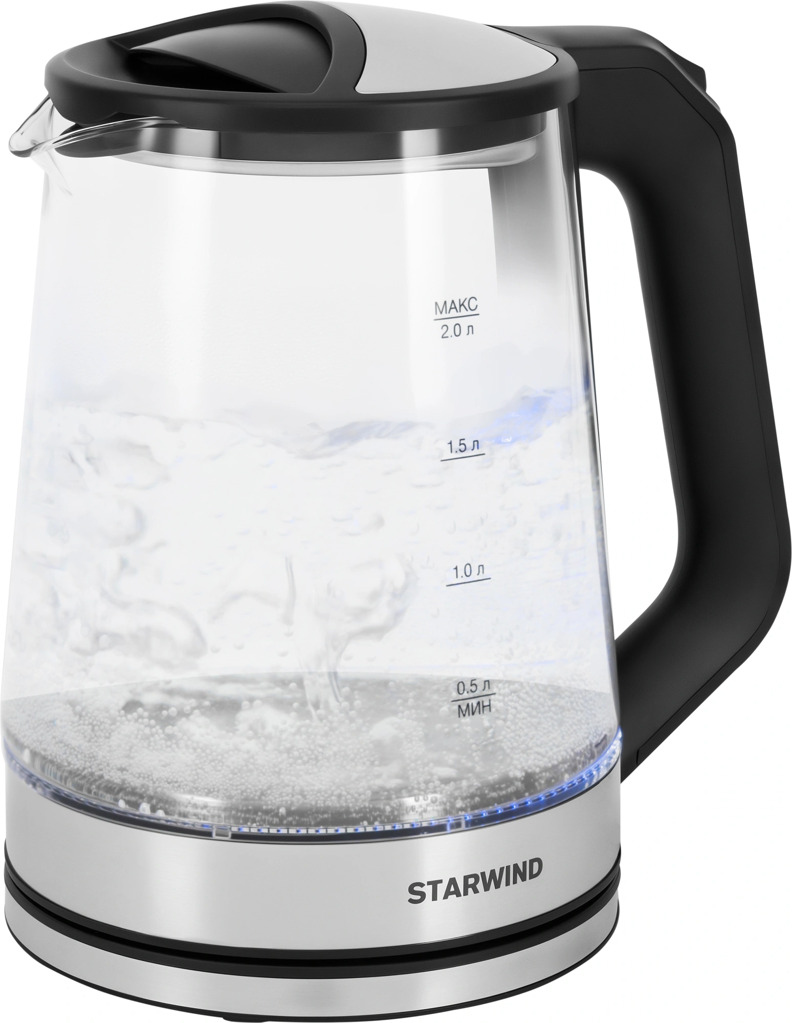 Чайник электрический Starwind SKG2112 черный/прозрачный, стекло