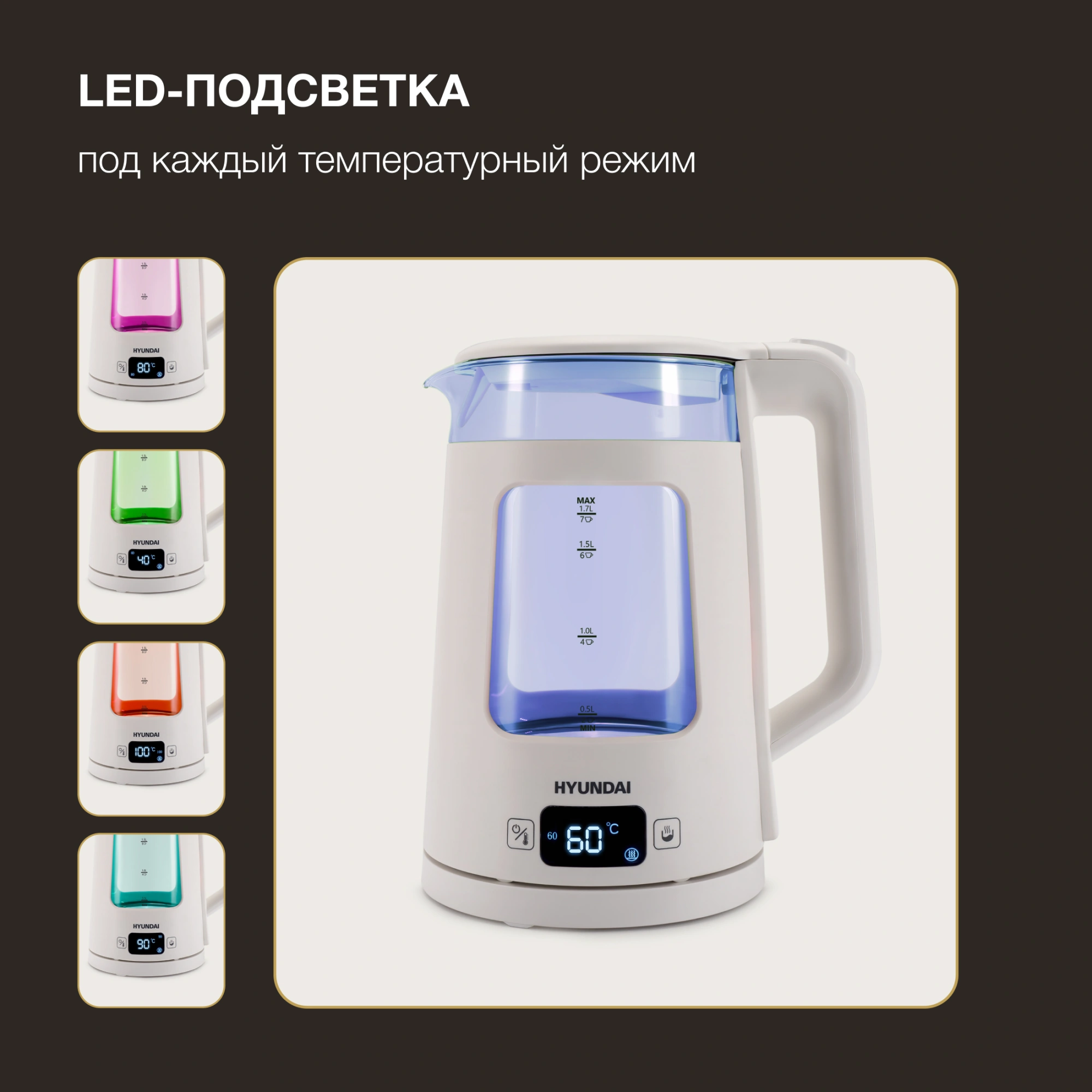 Чайник электрический Hyundai HYK-G9407 белый, стекло