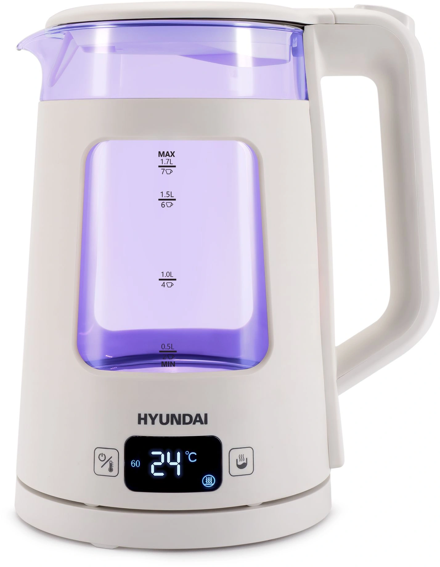 Чайник электрический Hyundai HYK-G9407 белый, стекло