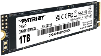 Твердотельный накопитель Patriot P320 1024ГБ, M.2 2280, PCIe 3.0 x4, M.2 P320P1TBM28