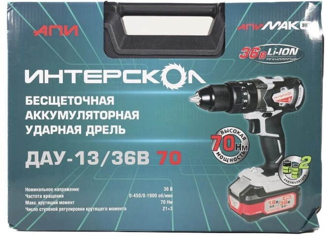 Ударная дрель-шуруповерт Интерскол ДАУ-13/36В 70 (813.2.2.70)