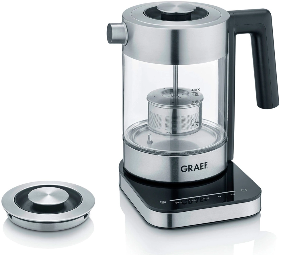 Чайник электрический Graef WK350EU нержавеющая сталь/черный, стекло
