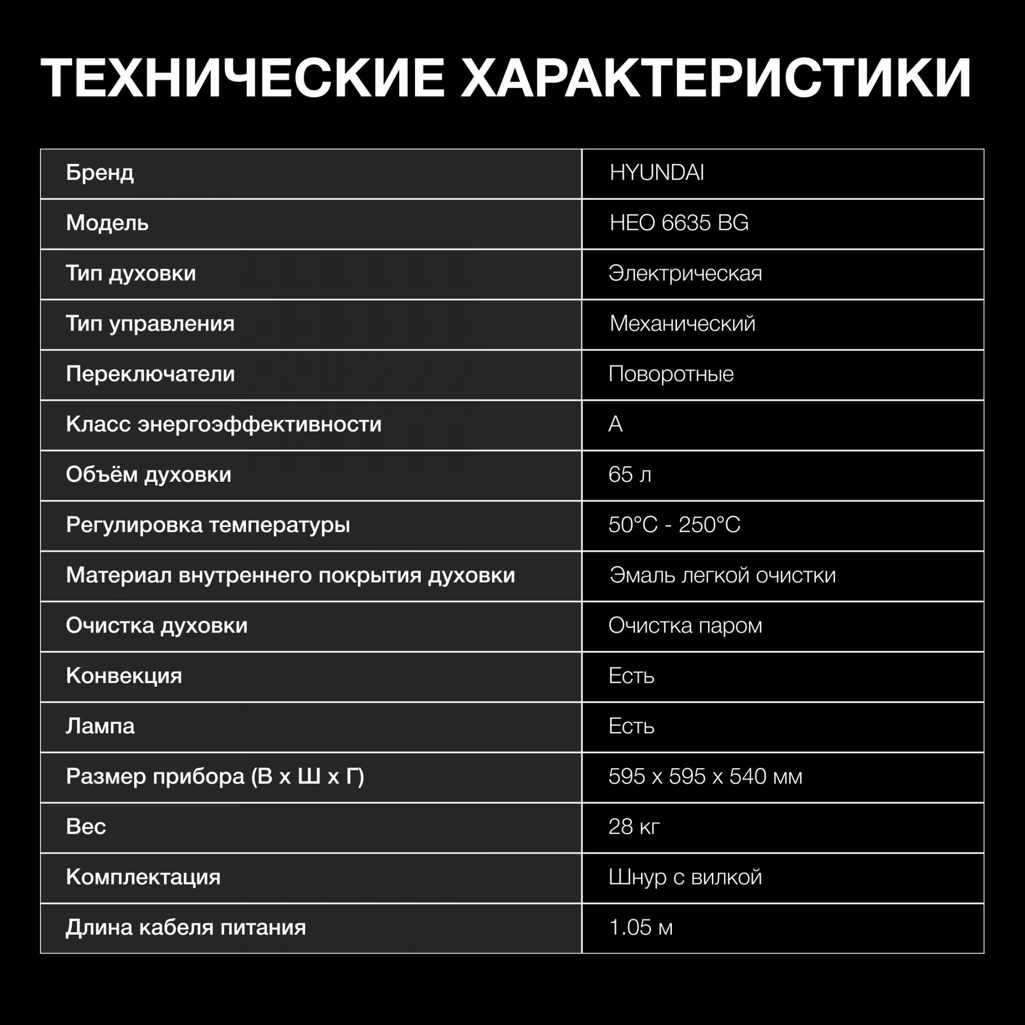 Духовой шкаф Hyundai HEO 6635 BG черный