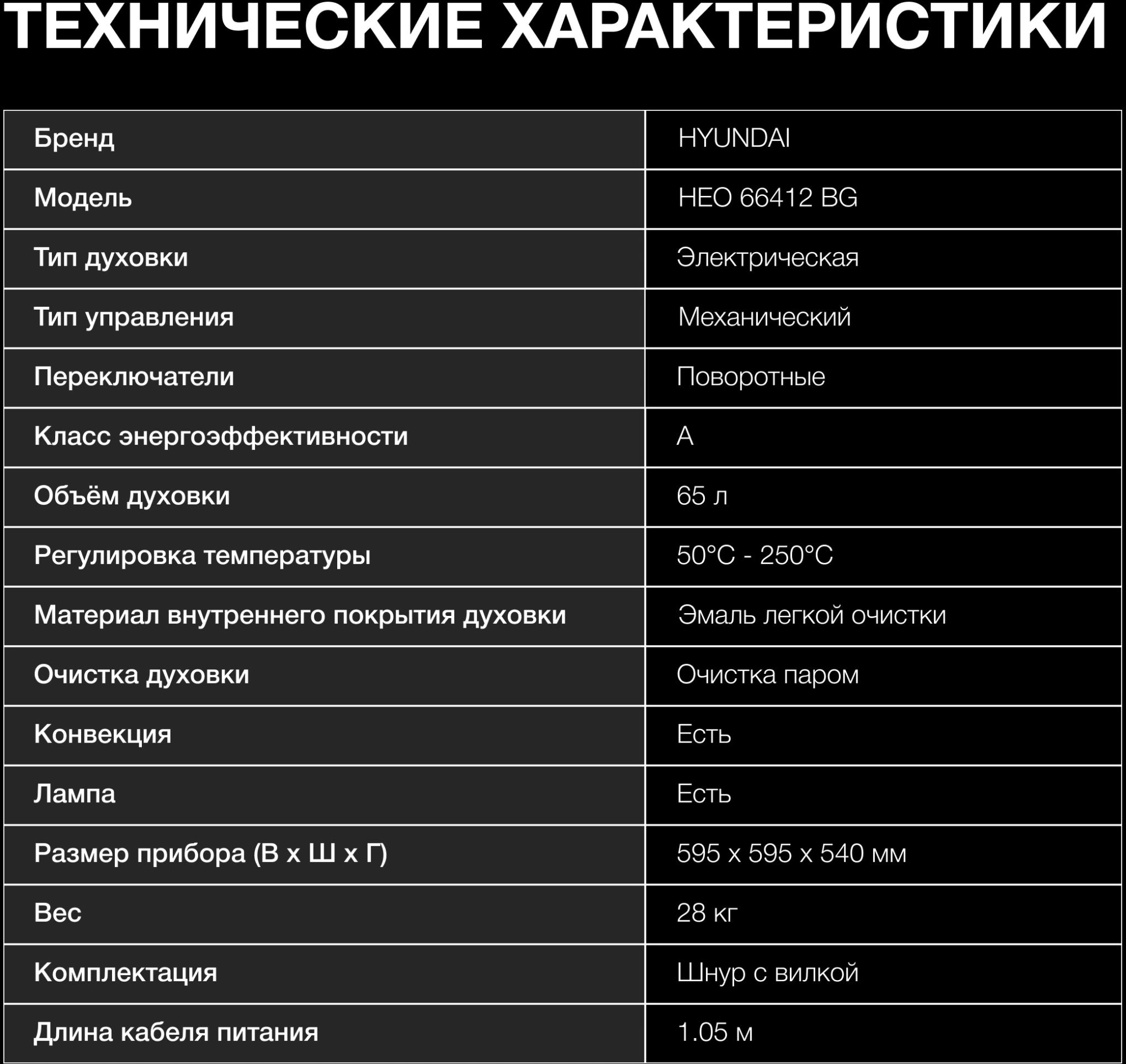 Духовой шкаф Hyundai HEO 66412 BG черный