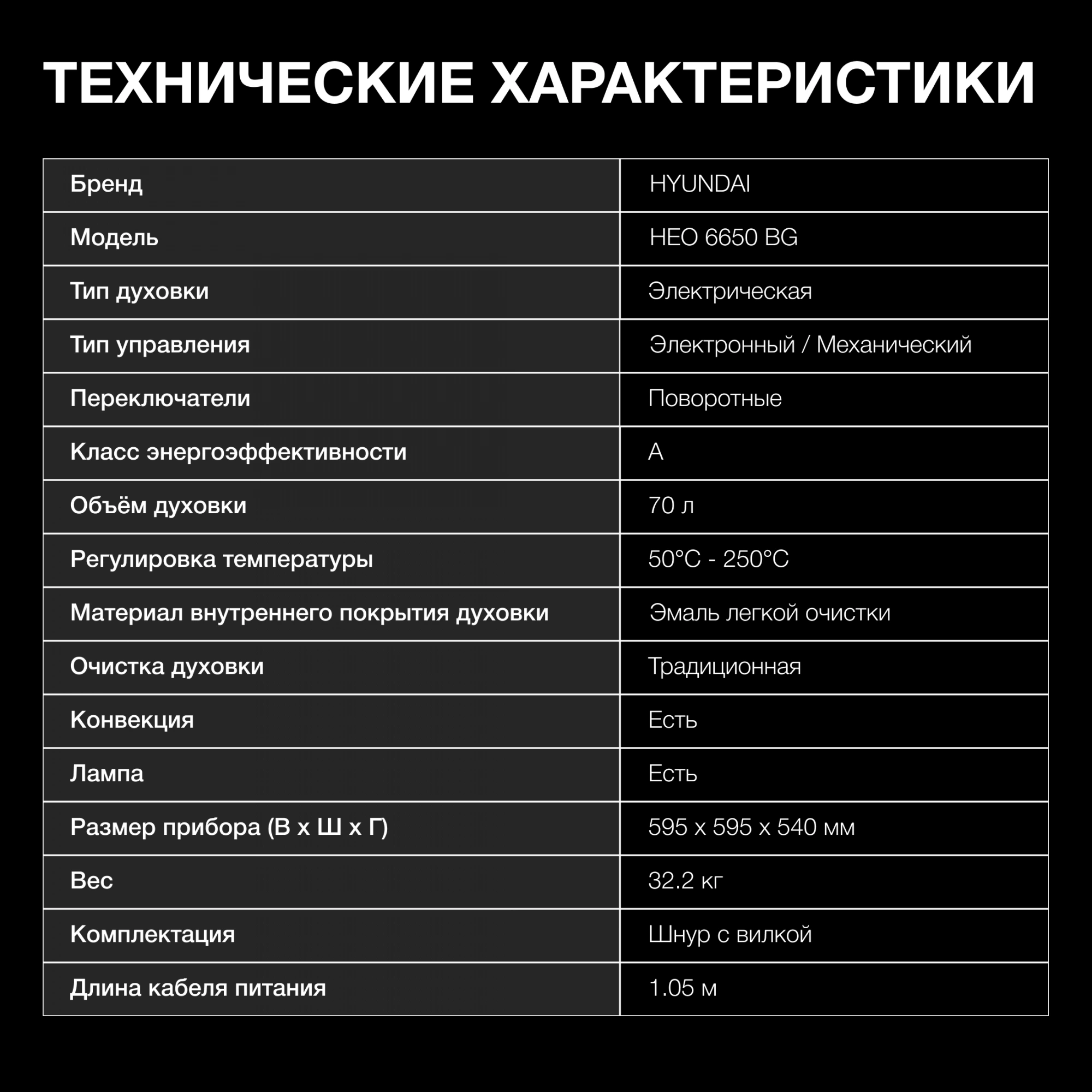 Духовой шкаф Hyundai HEO 6650 BG черный