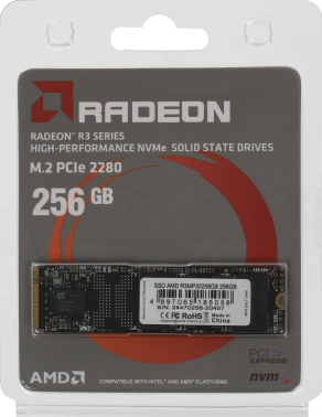 Твердотельный накопитель AMD Radeon 256ГБ, M.2 2280, PCIe 3.0 x4, M.2 R3MP30256G8
