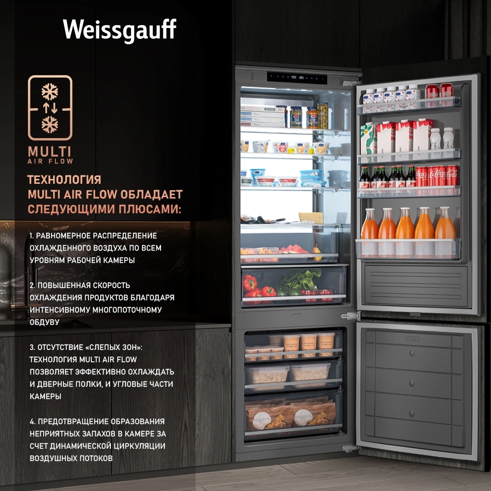 Холодильник Weissgauff WRKI 1970 Total NoFrost Inverter Premium EcoFresh (433160)
