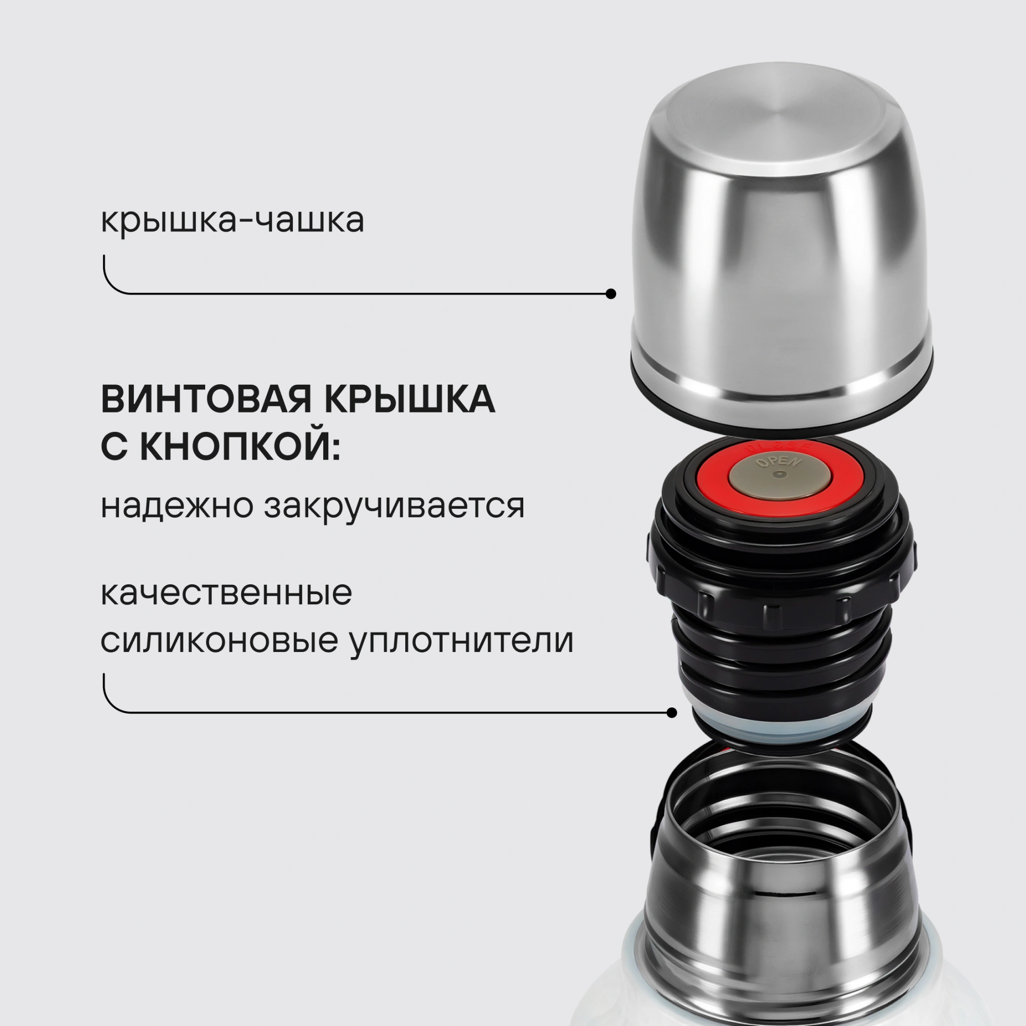 Термос Rondell RDS-1970, 1л, серый