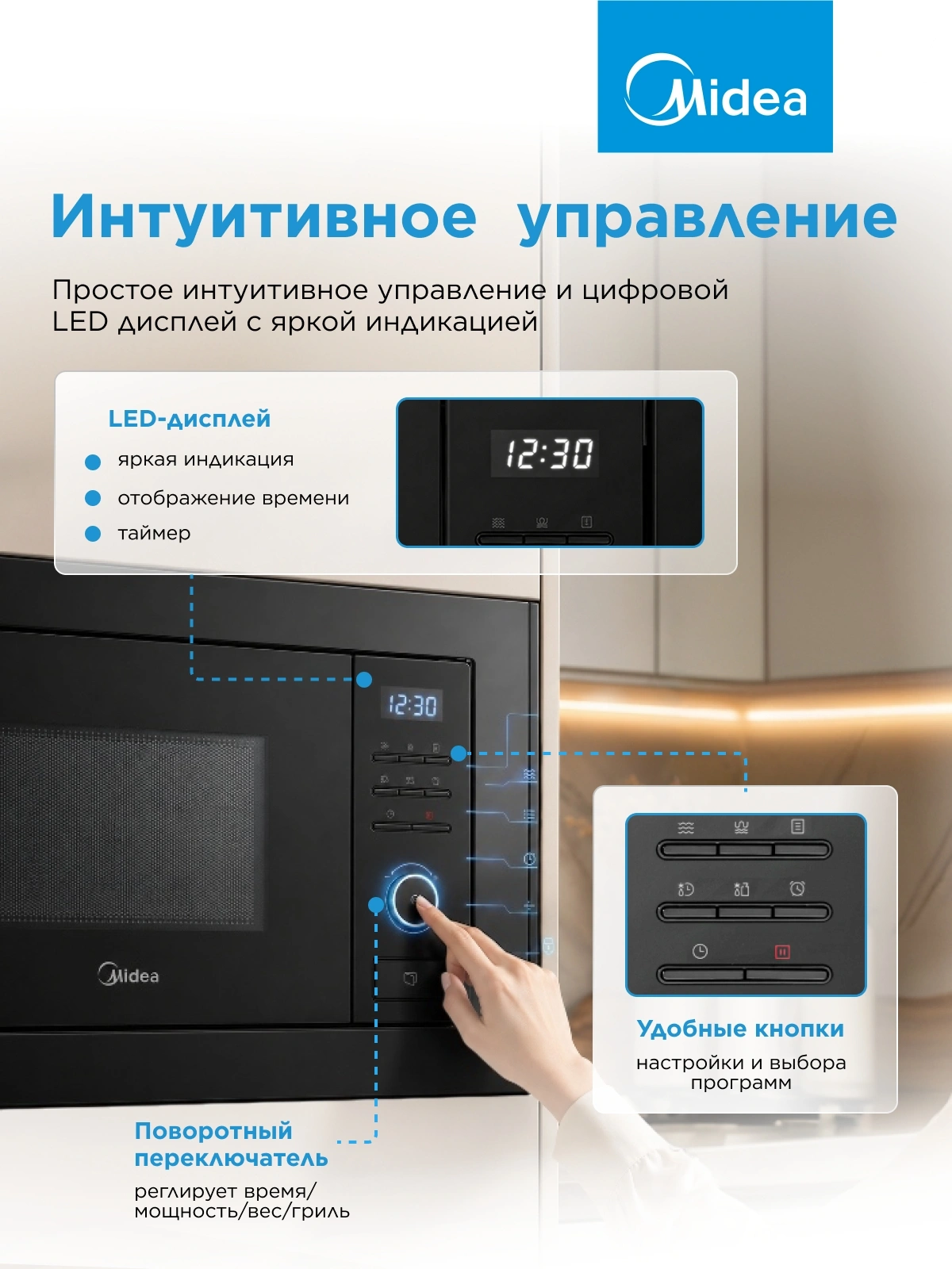 Встраиваемая микроволновая печь Midea MI62170B черный
