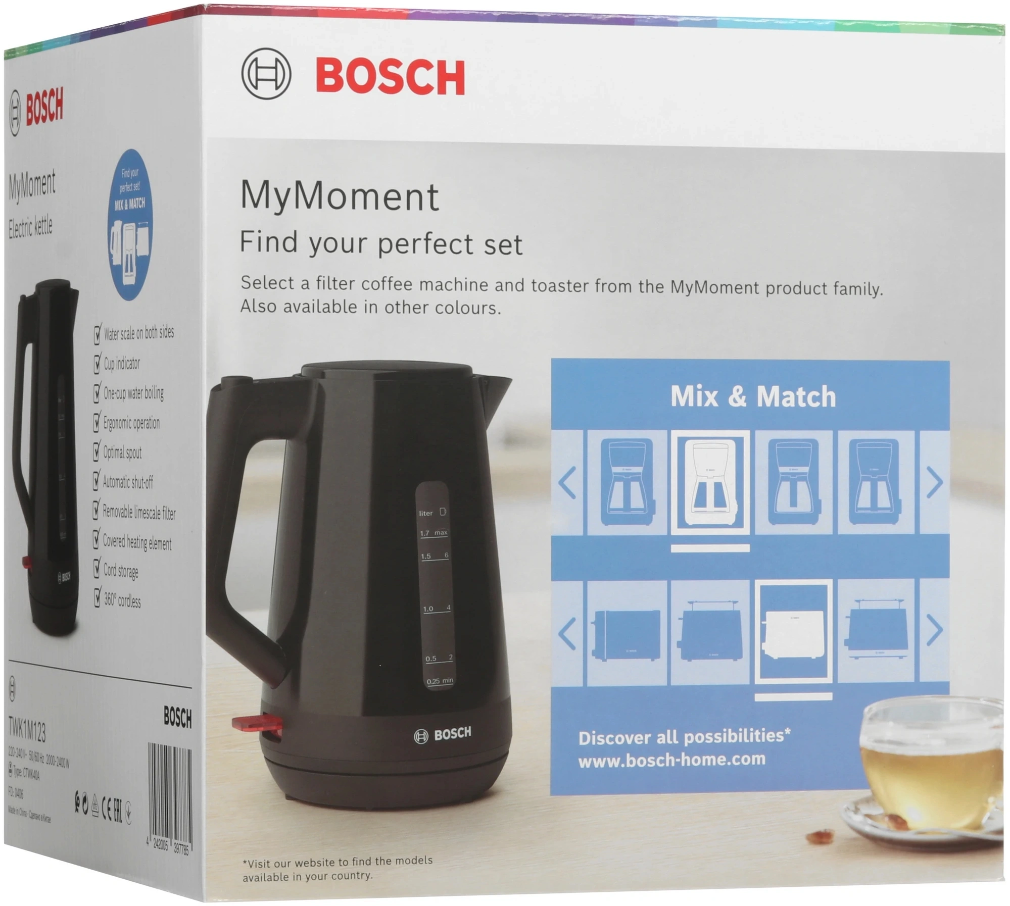 Чайник электрический Bosch TWK1M123 черный, пластик