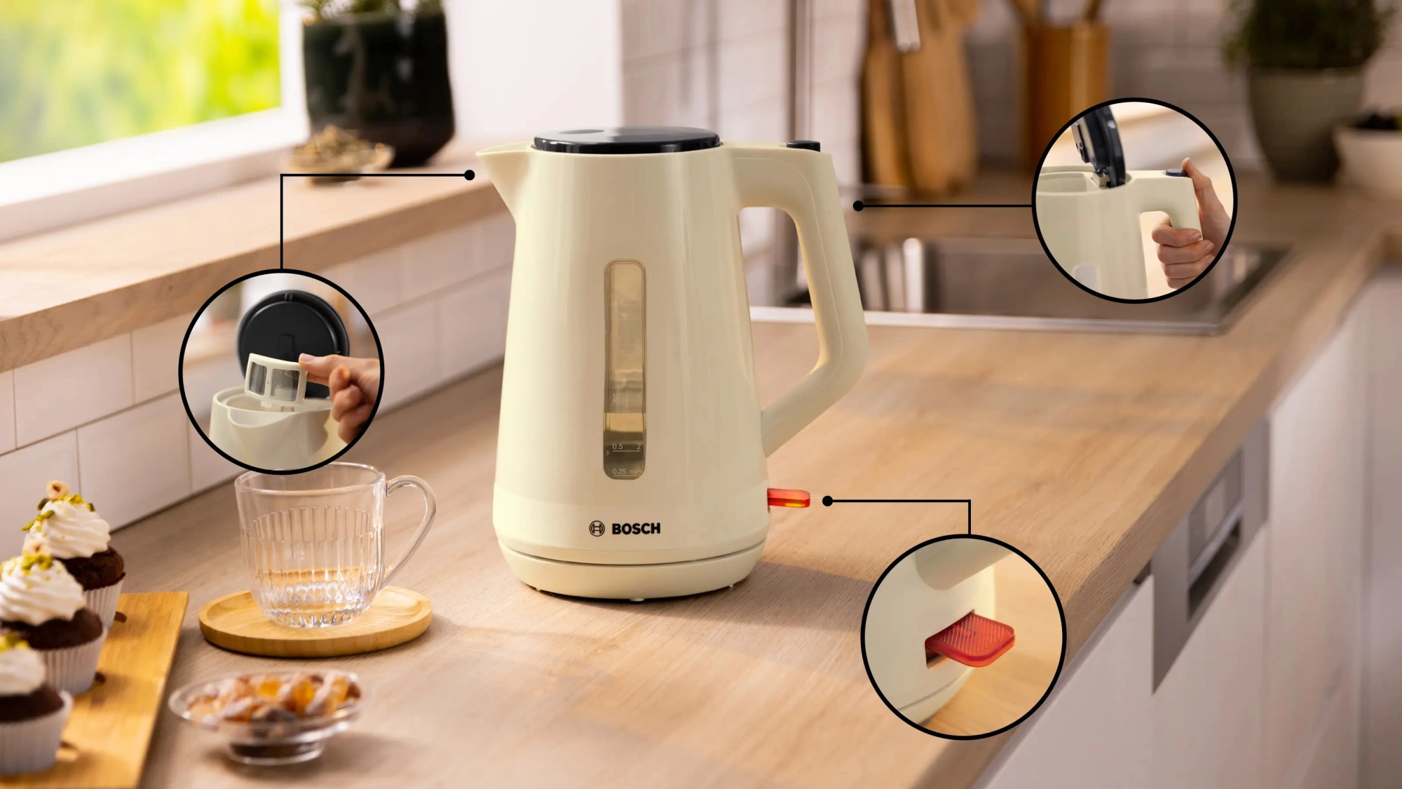 Чайник электрический Bosch TWK1M127 бежевый, пластик