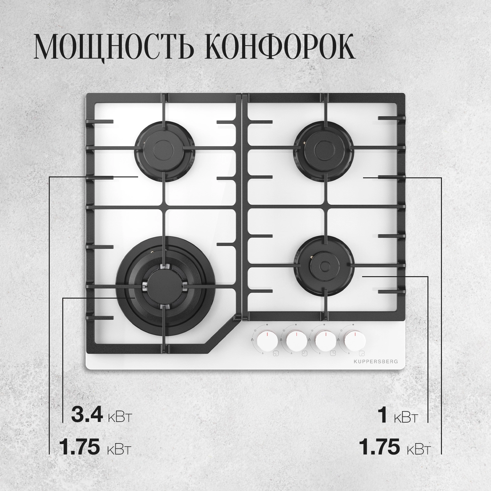 Газовая варочная поверхность Kuppersberg Hi-tech FG 66 W белый (8623)