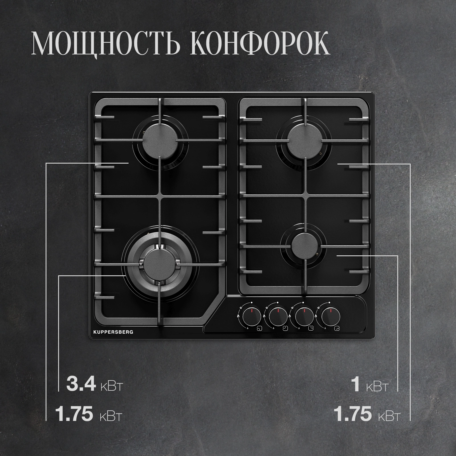 Газовая варочная поверхность Kuppersberg Hi-tech FS 66 B черный (8625)