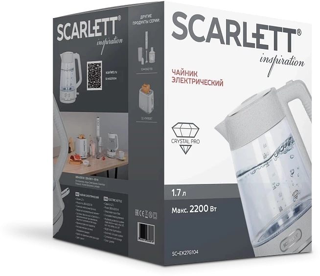 Чайник электрический Scarlett SC-EK27G104 белый, стекло