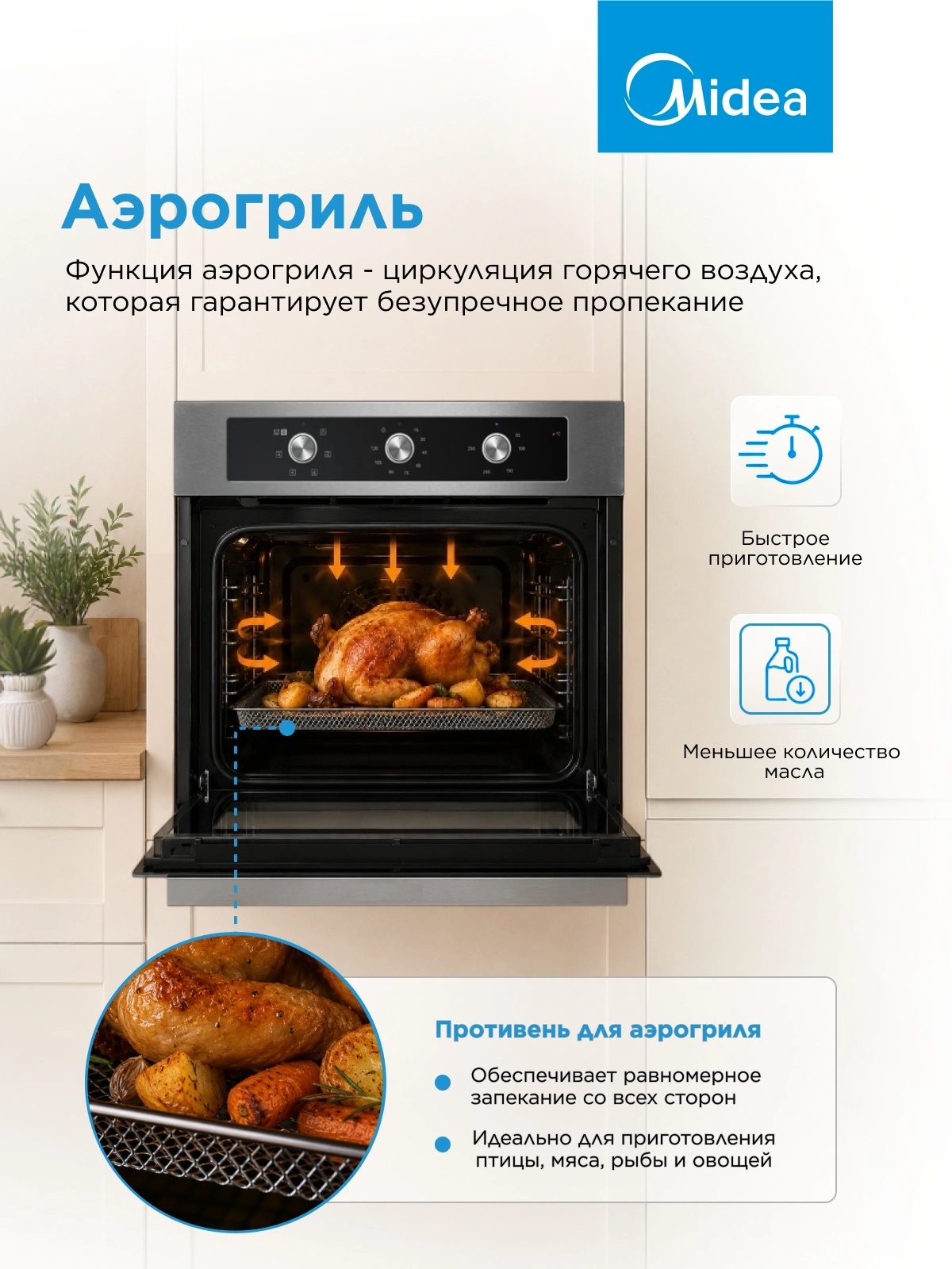 Духовой шкаф Midea MO37003X нержавеющая сталь