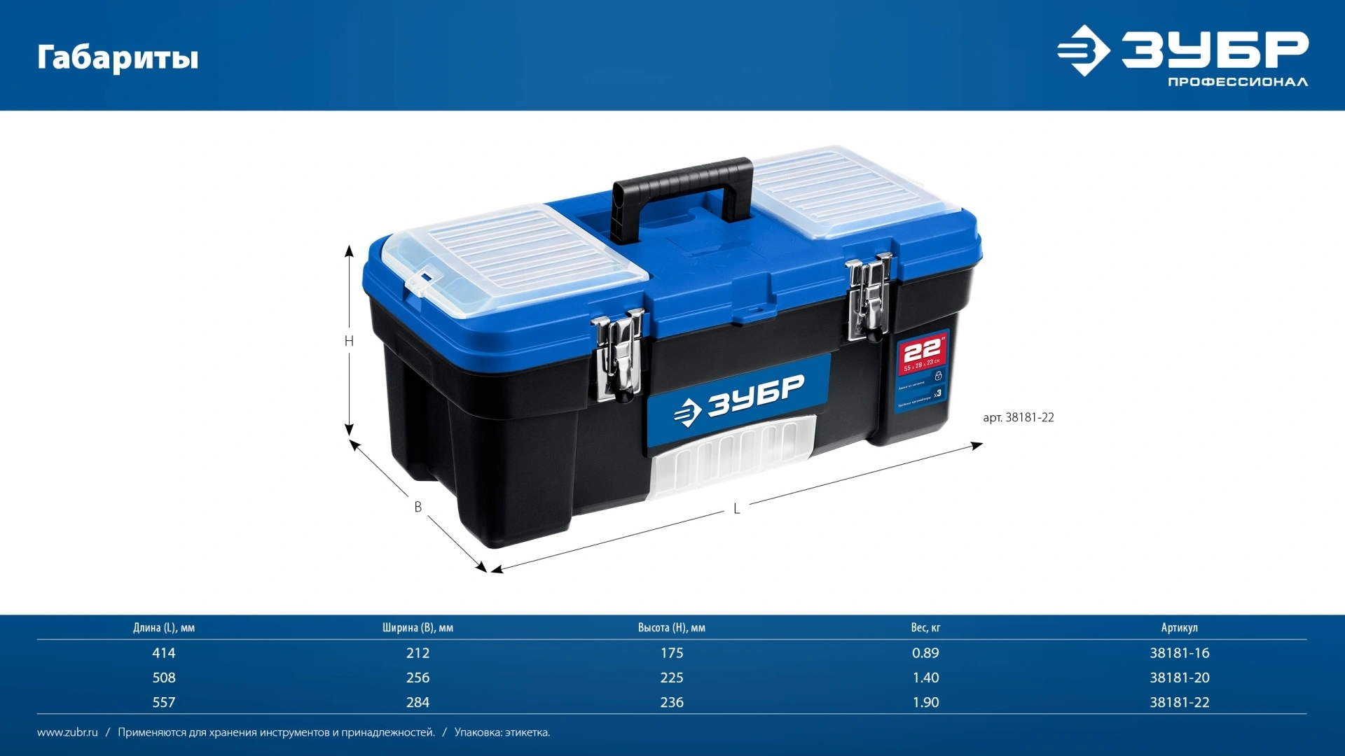 Ящик для инструментов Зубр 38181-20 1отд. черный/синий
