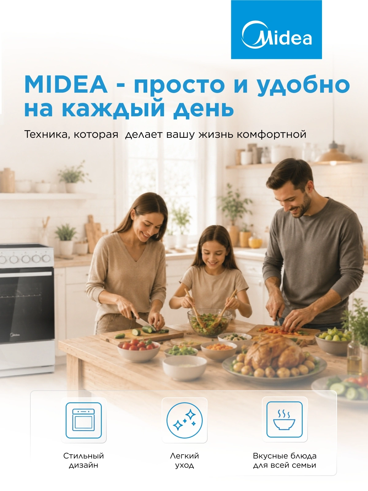 Плита электрическая Midea MFO-M4E20T6E(WH), стеклокерамика, белый/черный