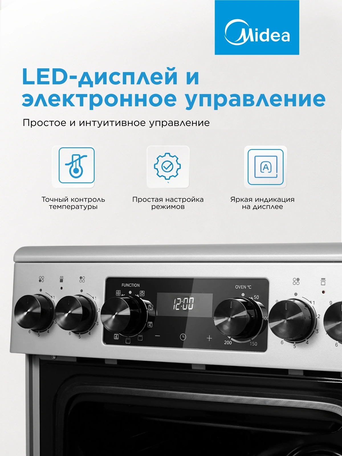Плита электрическая Midea MFO-D4E20T9E(SL), стеклокерамика, серый/черный