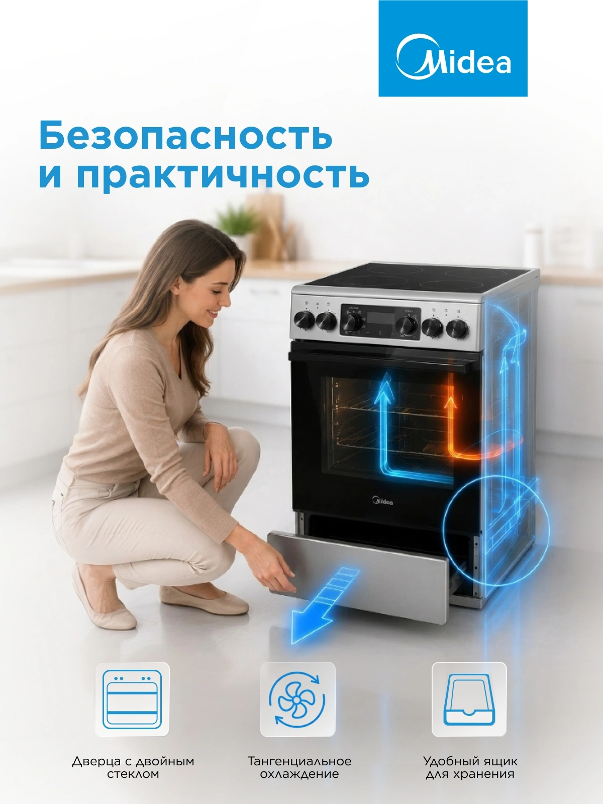 Плита электрическая Midea MFO-D4E20T9E(SL), стеклокерамика, серый/черный