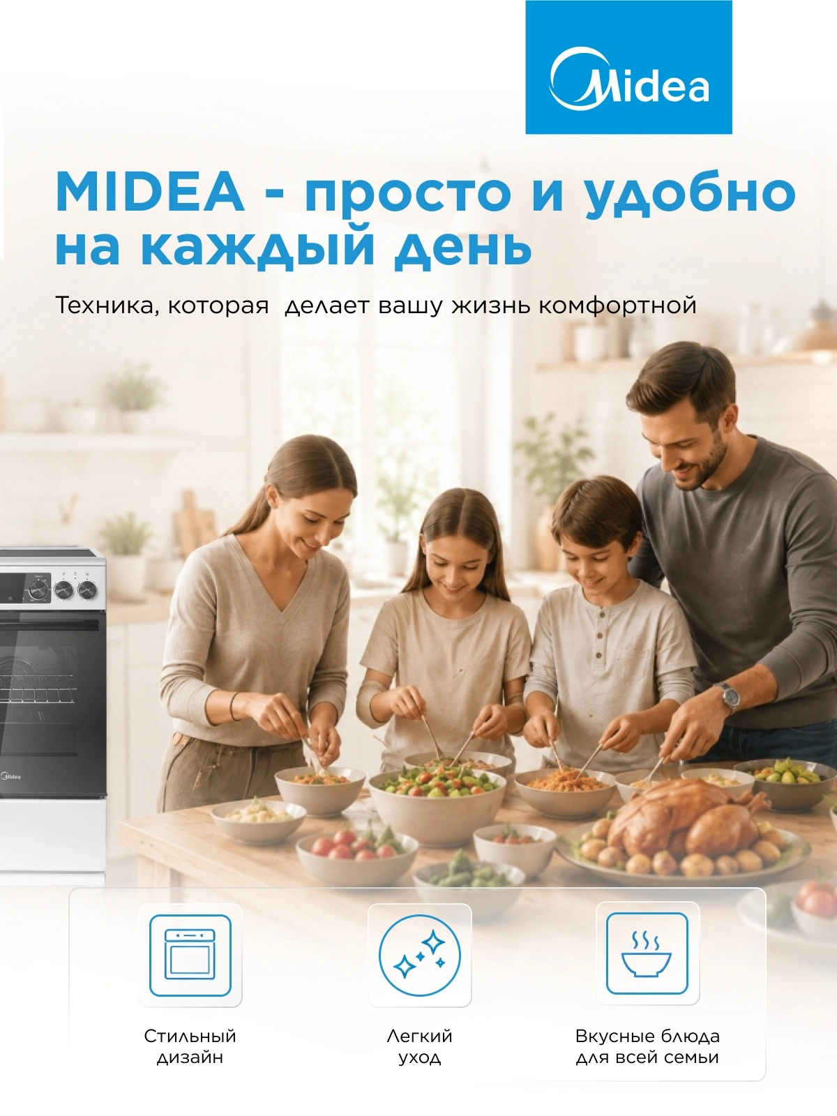 Плита электрическая Midea MFO-D4E20T9E(SL), стеклокерамика, серый/черный