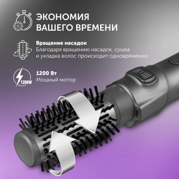 Фен-щетка Polaris PHSB 1100Ri графитовый, 1200Вт