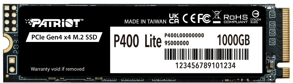 Твердотельный накопитель Patriot P400 Lite 1024ГБ, M.2 2280, PCIe 4.0 x4, M.2 P400LP1KGM28H
